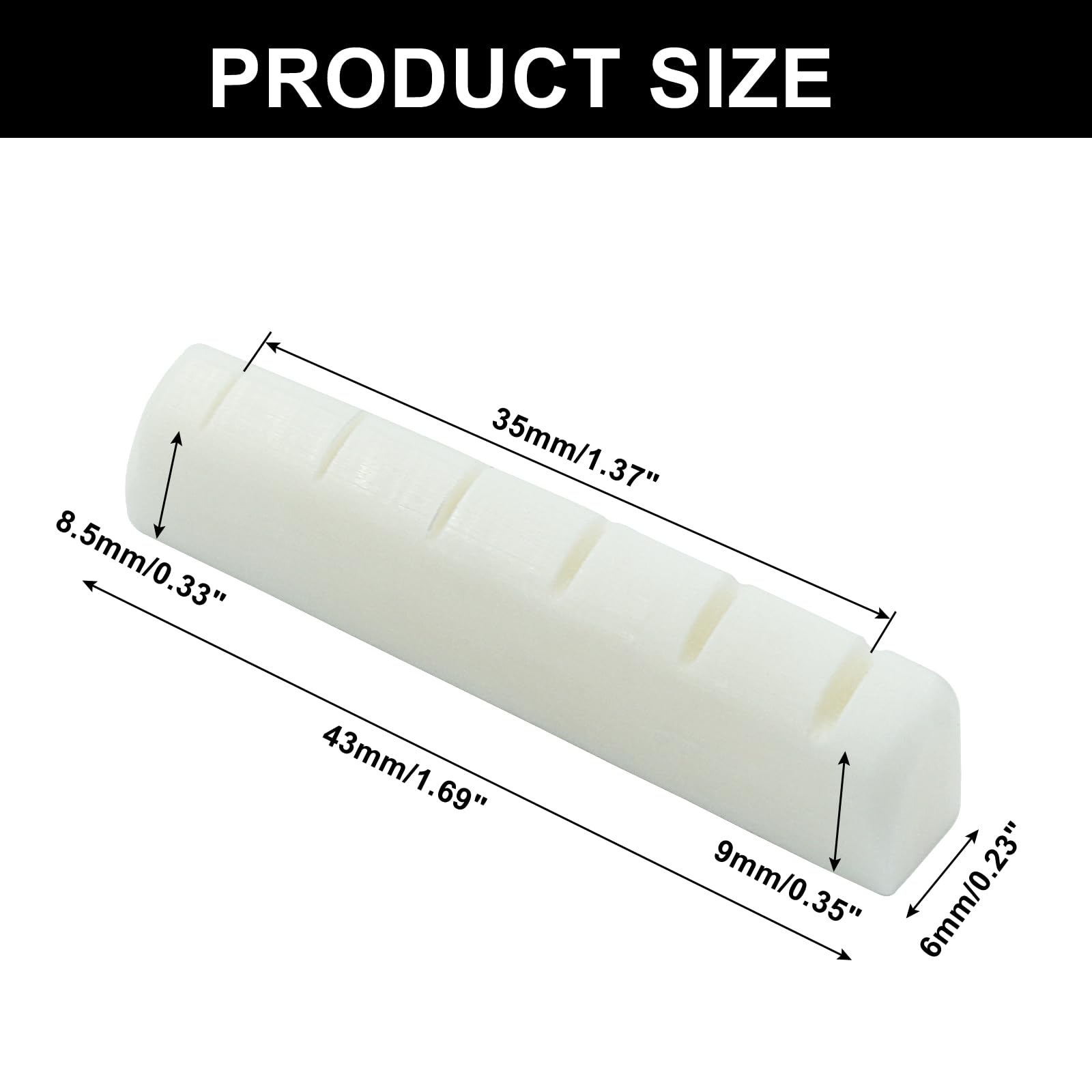 Muertenze 6 String Electric Guitar Bone Nut, 43mm Bone Slotted Electric Guitar Nut Flat Bottom for LP Style Electric Guitar Folk